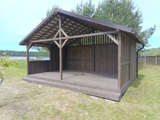 4x6 m Drevený Altánok — Priestranný Záhradný Altánok s Podlahou a Dvojitou Sedlovou Strechou - garden gazebo pergola