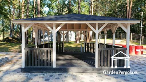 5x5 m Drevený Altánok — Priestranný Záhradný Altánok s Podlahou a Dvoma Otvorenými Vstupmi - garden gazebo pergola