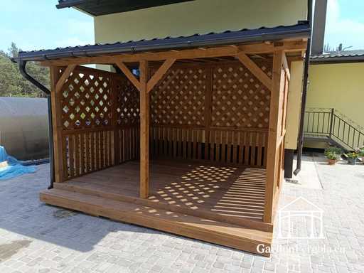 3x3,5 m prírodné drevené rozšírenie domu s krytom na klimatizáciu 1,3x1,3 m - garden gazebo pergola