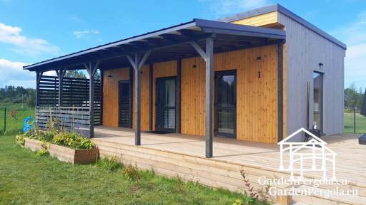 Prírodné drevené rozšírenie domu s krytou terasou - garden gazebo pergola