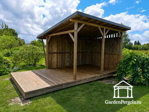 3x6 m prírodný drevený záhradný altánok s 3x4 m strechou - garden gazebo pergola
