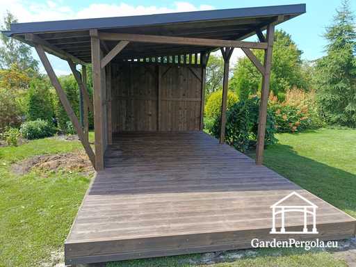 3x6 m prírodný drevený záhradný altánok s 3x4 m strechou