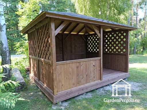 3x4 m Tmavohnedý Drevený Záhradný Altánok - garden gazebo pergola