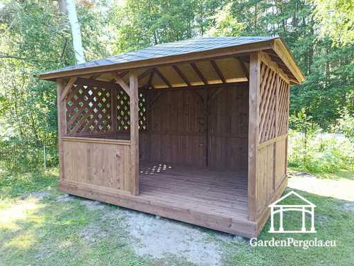 3x4 m Tmavohnedý Drevený Záhradný Altánok