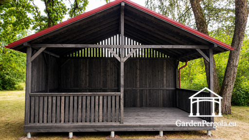 4x6 m Tmavosivý drevený záhradný altánok s kovovou strechou - garden gazebo pergola