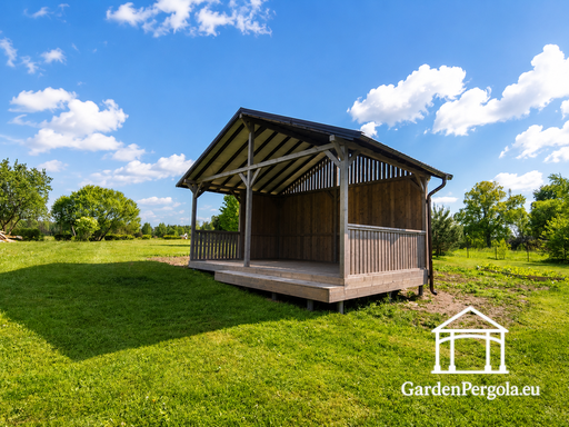 4x6 m Sivý Drevený Záhradný Altánok so Schodíkom - garden gazebo pergola