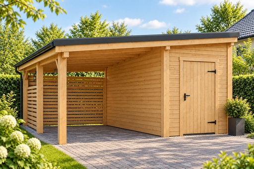 4x5 m drevený prístrešok pre auto s malou skladovacou miestnosťou - garden gazebo pergola