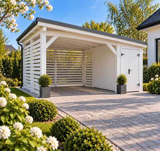 4x4,5 m drevený prístrešok pre auto s malou skladovacou miestnosťou - garden gazebo pergola