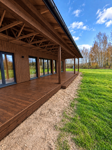 13 x 3 m prírodná drevená terasa so schodíkom - garden gazebo pergola